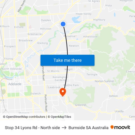 Stop 34 Lyons Rd - North side to Burnside SA Australia map