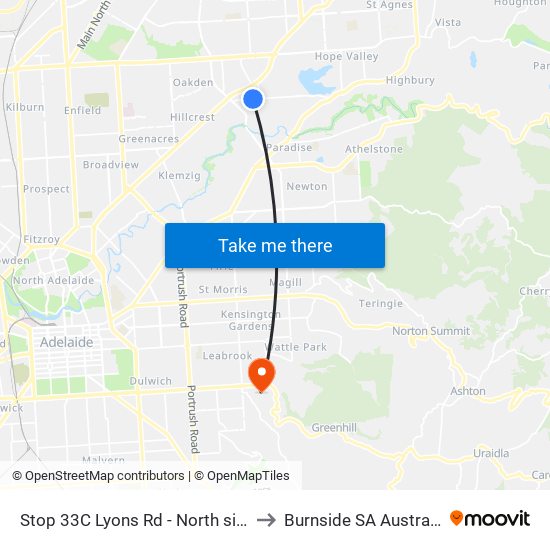 Stop 33C Lyons Rd - North side to Burnside SA Australia map