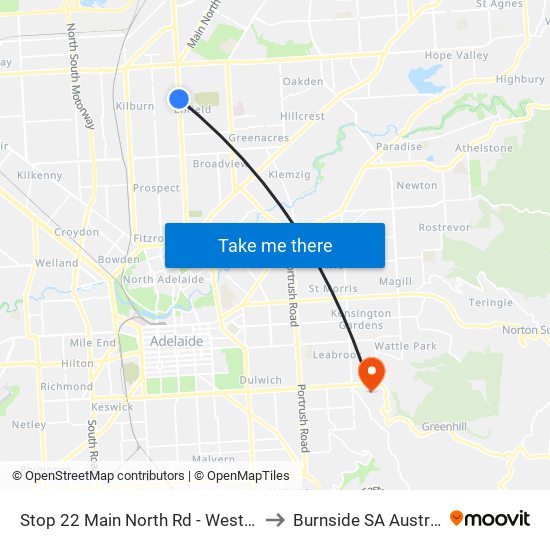 Stop 22 Main North Rd - West side to Burnside SA Australia map