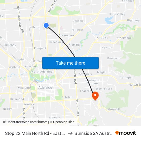 Stop 22 Main North Rd - East side to Burnside SA Australia map