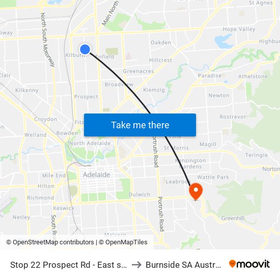 Stop 22 Prospect Rd - East side to Burnside SA Australia map