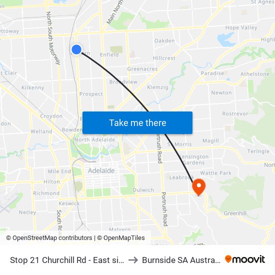 Stop 21 Churchill Rd - East side to Burnside SA Australia map