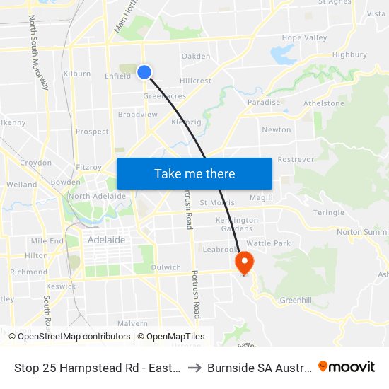 Stop 25 Hampstead Rd - East side to Burnside SA Australia map