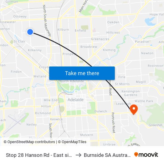 Stop 28 Hanson Rd - East side to Burnside SA Australia map