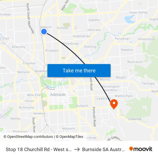 Stop 18 Churchill Rd - West side to Burnside SA Australia map