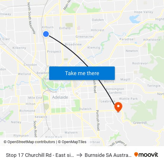 Stop 17 Churchill Rd - East side to Burnside SA Australia map