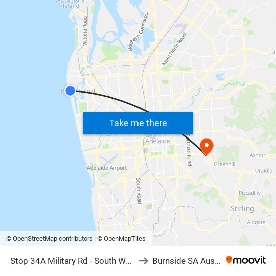 Stop 34A Military Rd - South West side to Burnside SA Australia map