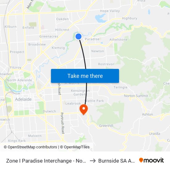 Zone I Paradise Interchange - North West side to Burnside SA Australia map