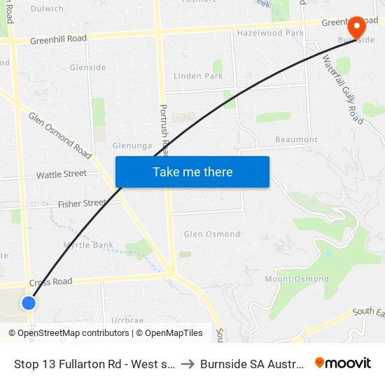 Stop 13 Fullarton Rd - West side to Burnside SA Australia map