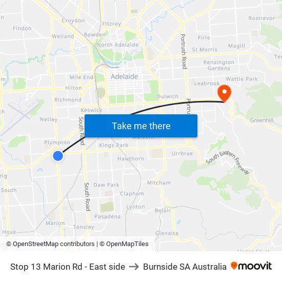 Stop 13 Marion Rd - East side to Burnside SA Australia map