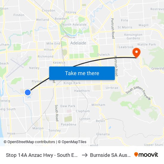 Stop 14A Anzac Hwy - South East side to Burnside SA Australia map