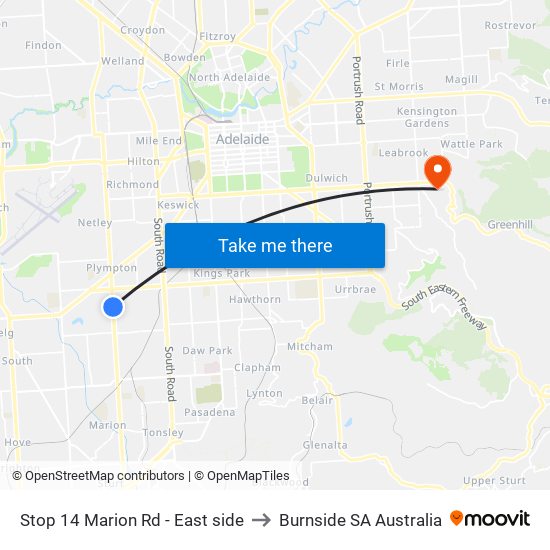 Stop 14 Marion Rd - East side to Burnside SA Australia map