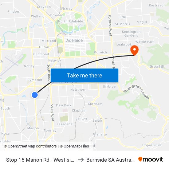 Stop 15 Marion Rd - West side to Burnside SA Australia map