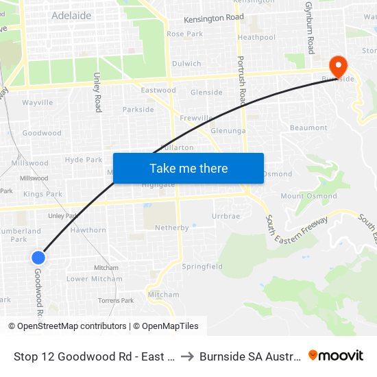Stop 12 Goodwood Rd - East side to Burnside SA Australia map