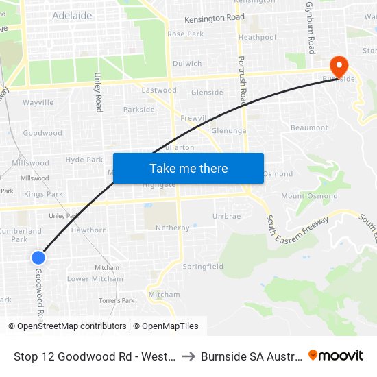 Stop 12 Goodwood Rd - West side to Burnside SA Australia map