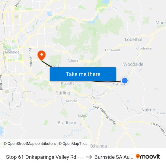 Stop 61 Onkaparinga Valley Rd - North side to Burnside SA Australia map