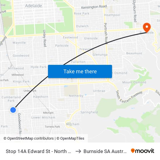 Stop 14A Edward St - North side to Burnside SA Australia map