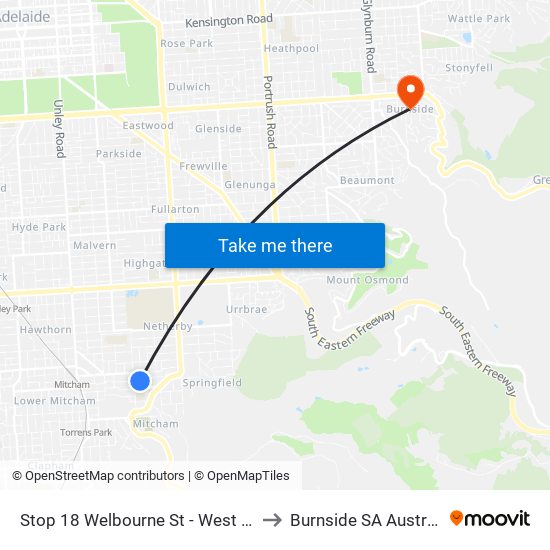 Stop 18 Welbourne St - West side to Burnside SA Australia map