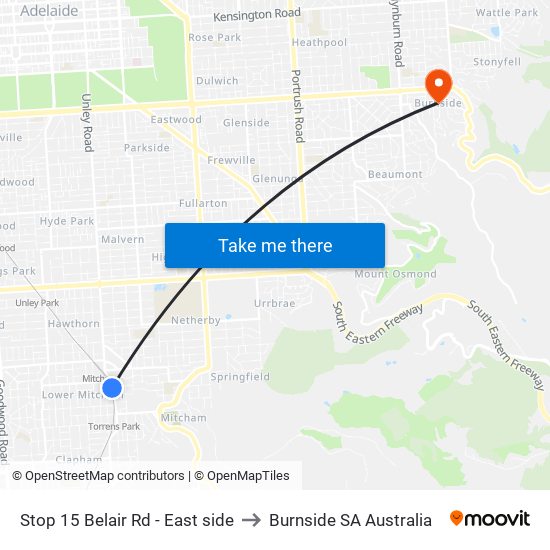 Stop 15 Belair Rd - East side to Burnside SA Australia map