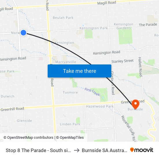 Stop 8 The Parade - South side to Burnside SA Australia map