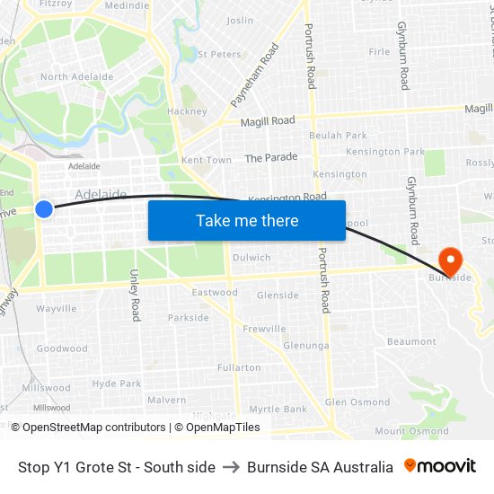 Stop Y1 Grote St - South side to Burnside SA Australia map