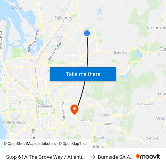 Stop 61A The Grove Way / Atlantis Dr - West side to Burnside SA Australia map