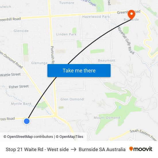 Stop 21 Waite Rd - West side to Burnside SA Australia map