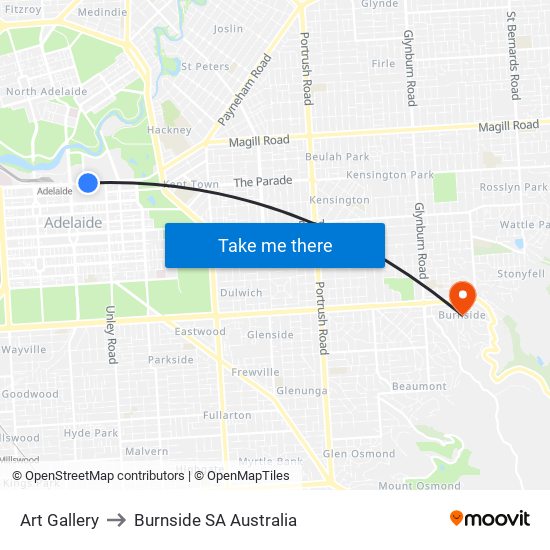 Art Gallery to Burnside SA Australia map