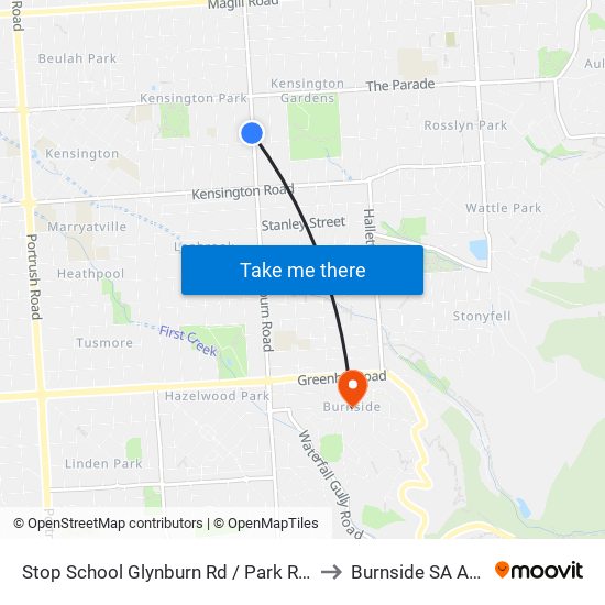 Stop School Glynburn Rd / Park Rd - West side to Burnside SA Australia map