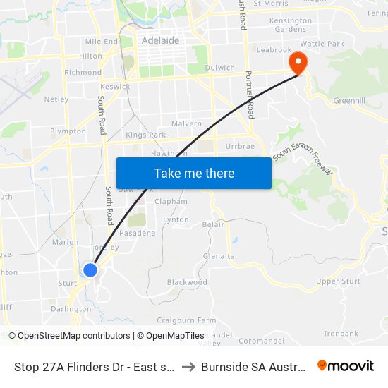 Stop 27A Flinders Dr - East side to Burnside SA Australia map