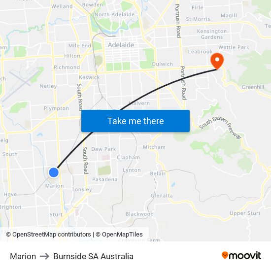 Marion to Burnside SA Australia map