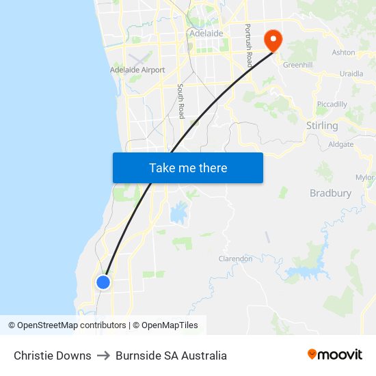Christie Downs to Burnside SA Australia map
