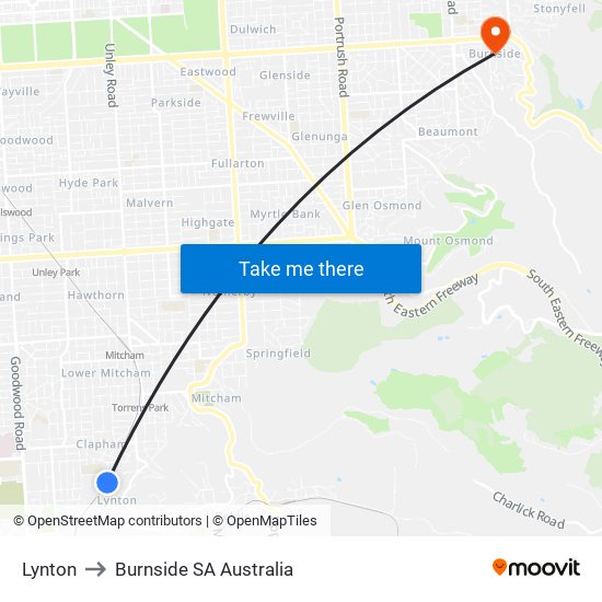 Lynton to Burnside SA Australia map