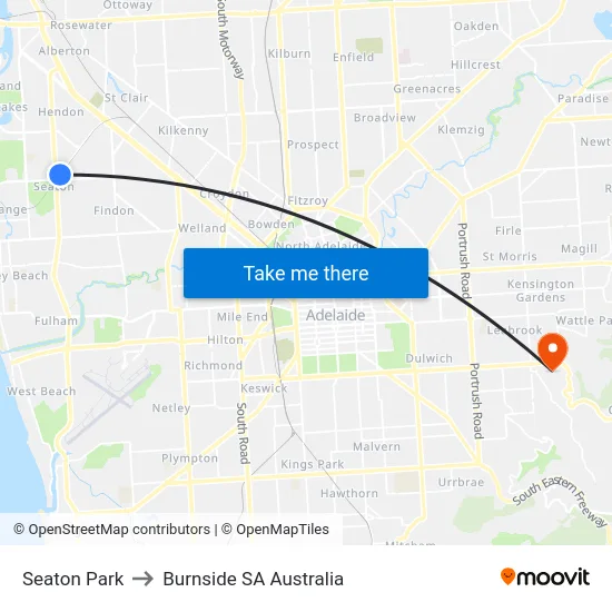 Seaton Park to Burnside SA Australia map