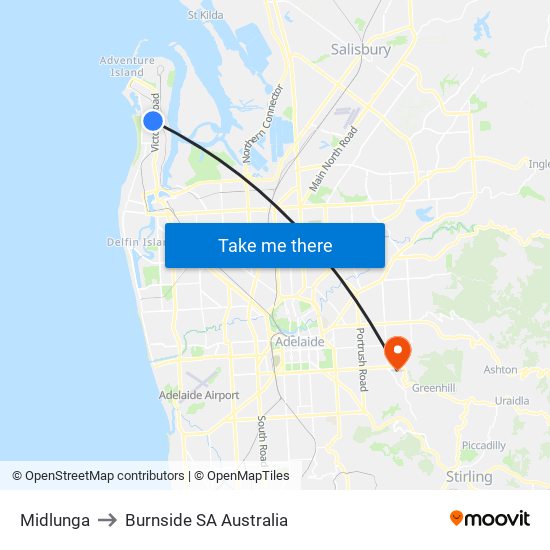 Midlunga to Burnside SA Australia map