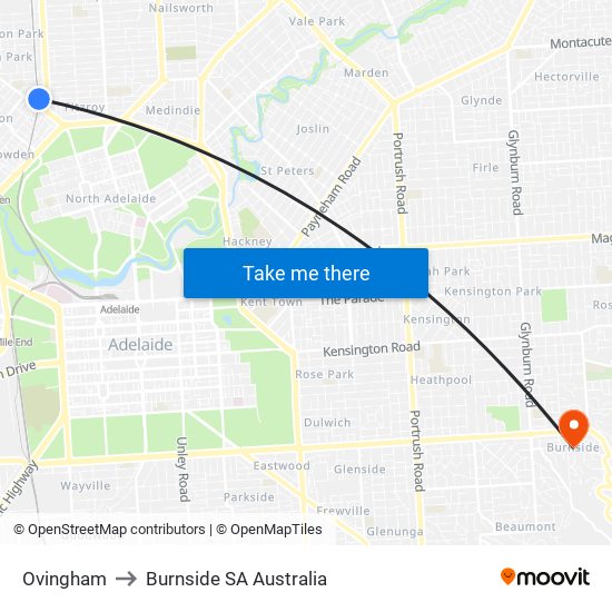 Ovingham to Burnside SA Australia map