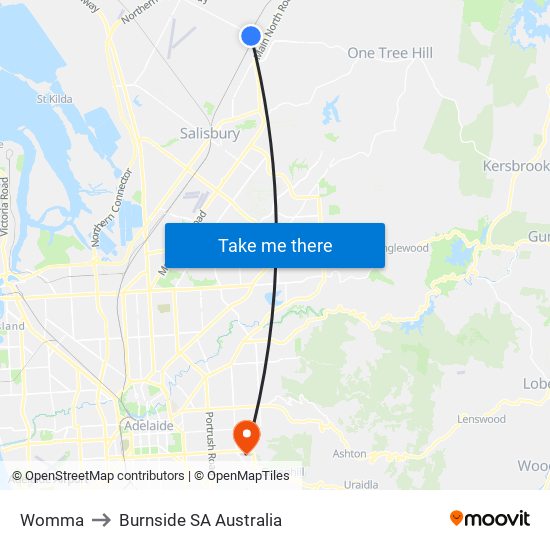 Womma to Burnside SA Australia map