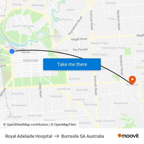 Royal Adelaide Hospital to Burnside SA Australia map