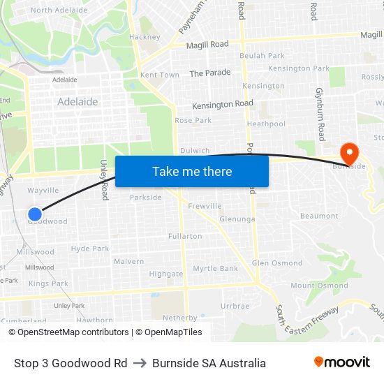 Stop 3 Goodwood Rd to Burnside SA Australia map