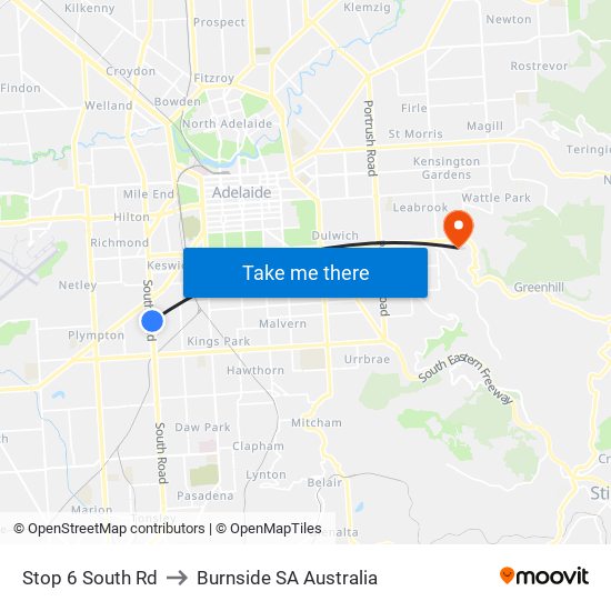 Stop 6 South Rd to Burnside SA Australia map