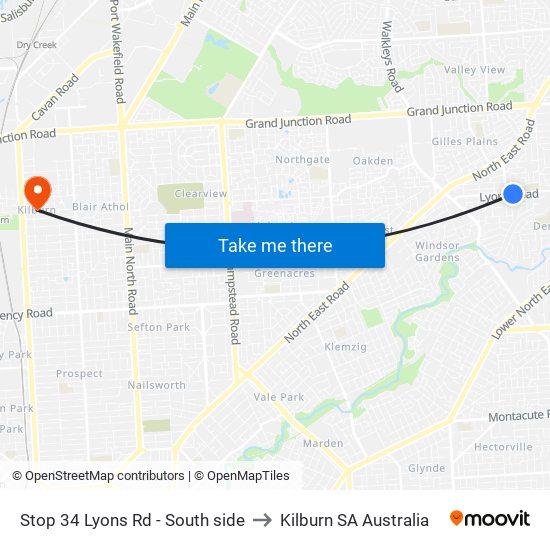 Stop 34 Lyons Rd - South side to Kilburn SA Australia map