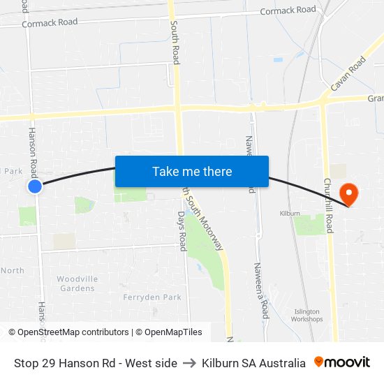 Stop 29 Hanson Rd - West side to Kilburn SA Australia map