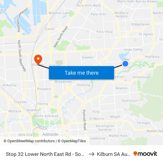 Stop 32 Lower North East Rd - South East side to Kilburn SA Australia map