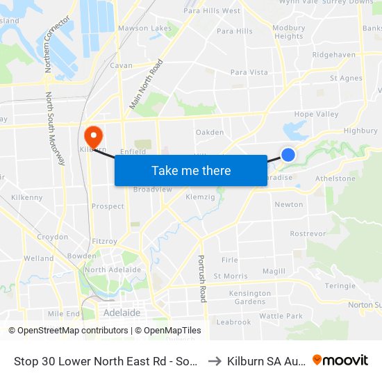 Stop 30 Lower North East Rd - South East side to Kilburn SA Australia map