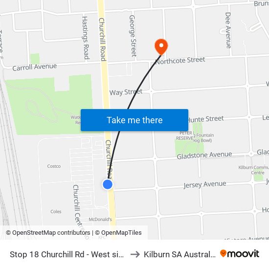Stop 18 Churchill Rd - West side to Kilburn SA Australia map