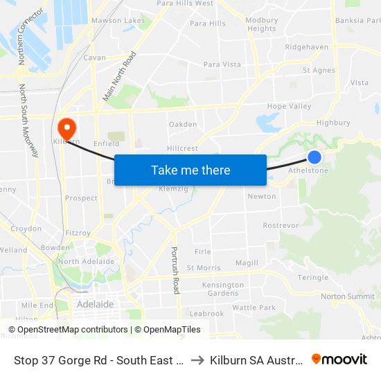 Stop 37 Gorge Rd - South East side to Kilburn SA Australia map