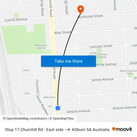 Stop 17 Churchill Rd - East side to Kilburn SA Australia map