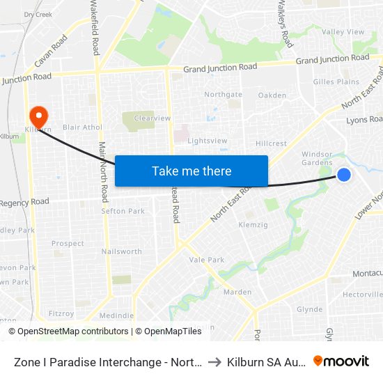 Zone I Paradise Interchange - North West side to Kilburn SA Australia map