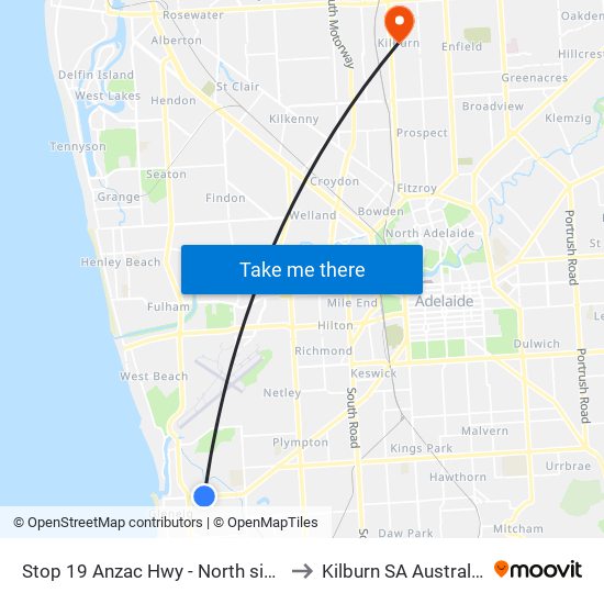 Stop 19 Anzac Hwy - North side to Kilburn SA Australia map