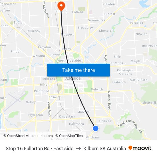 Stop 16 Fullarton Rd - East side to Kilburn SA Australia map